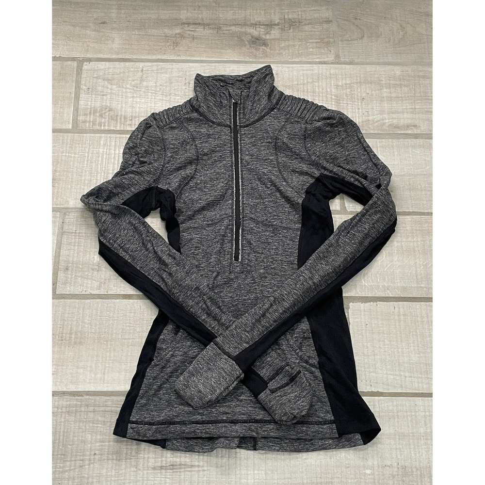 Lululemon Run Your Heart Out Pullover 1/2 Zip Heathered Gray Striped Sz 2